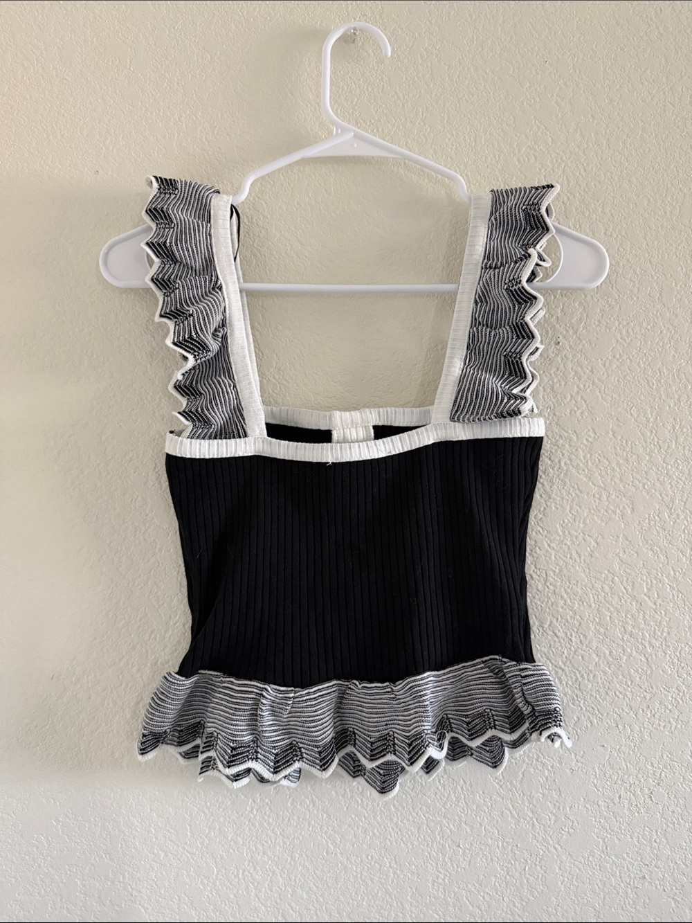 ZARA Black Ruffle-Trim Ribbed Top - Picture 7 of 10